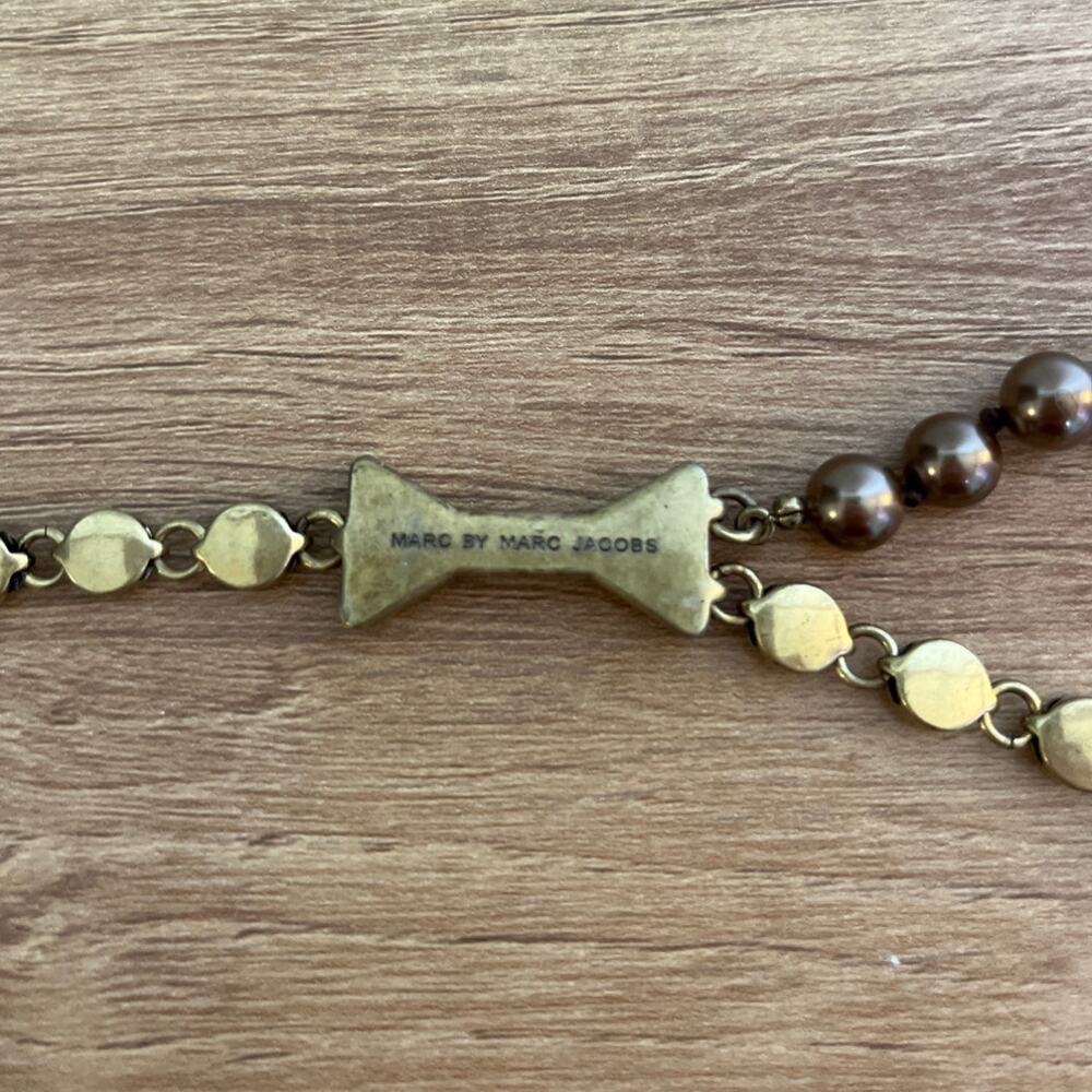 Marc by Marc Jacobs Bow Beaded Crystal Gold Double Strand Necklace NWT Statement - Picture 4 of 5